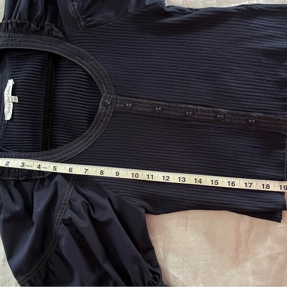 Sofie The Label Blue Exaggerated Puff Sleeve Cropped Button Up Blouse Sz  L EUC - Picture 9 of 16